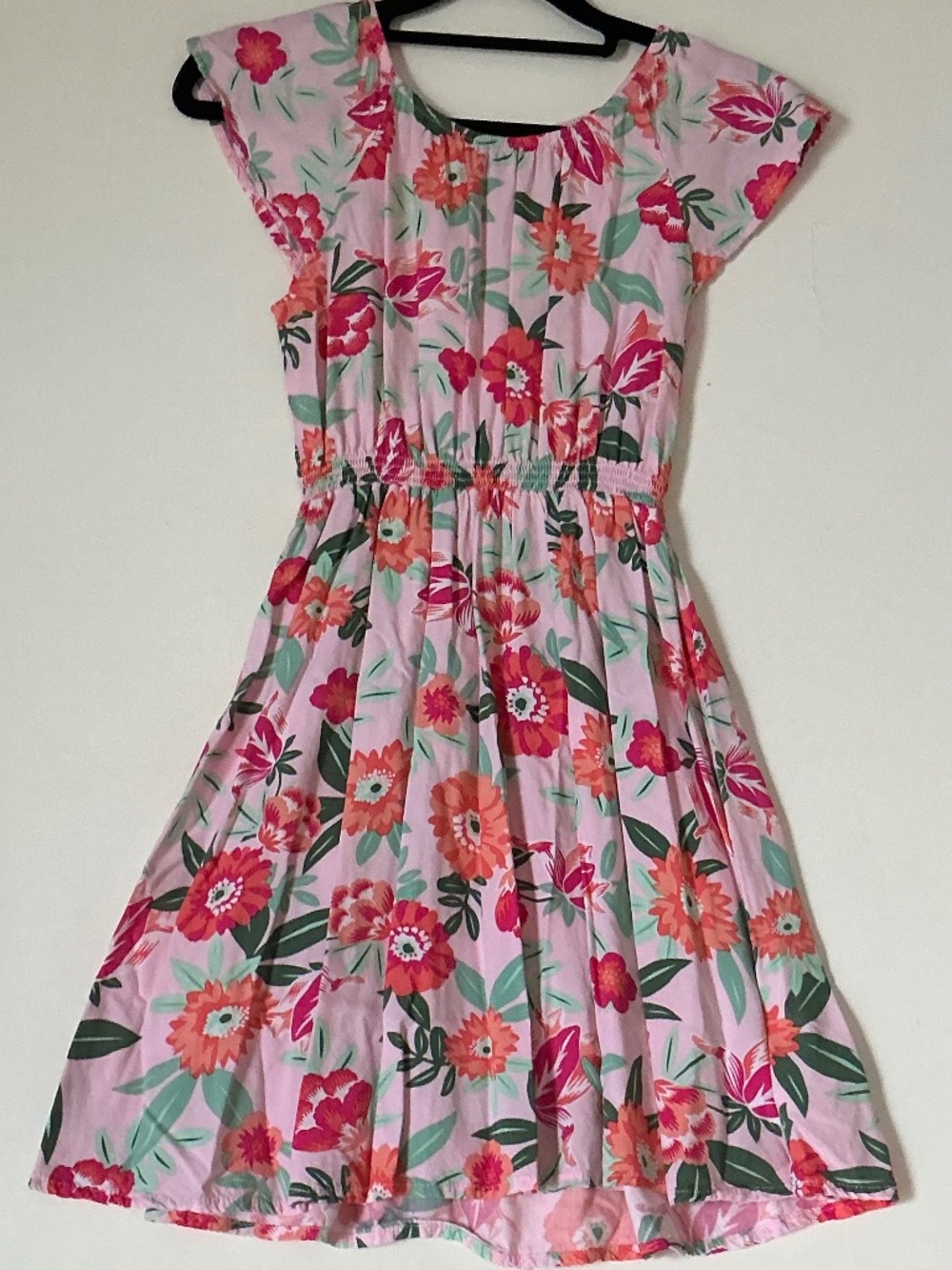 LL Bean girls pink floral cap sleeve dress 10